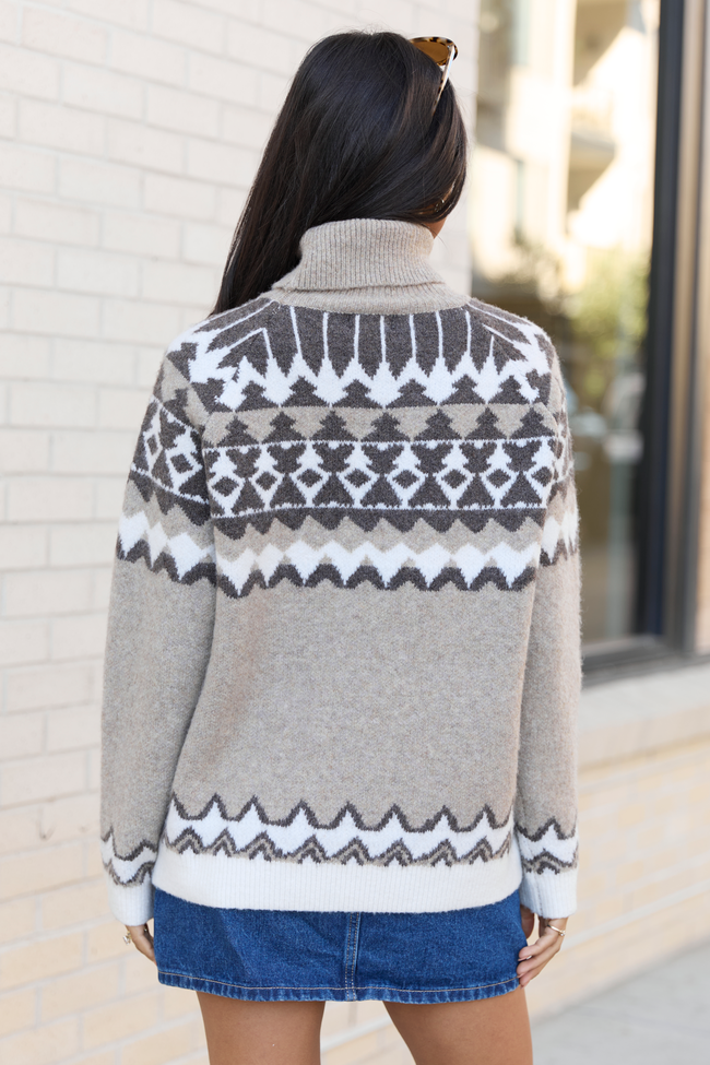 Brady Taupe Fair Isle Turtleneck Sweater SALE