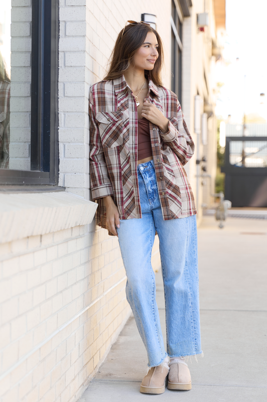 Zion Brown Plaid Flannel Top SALE