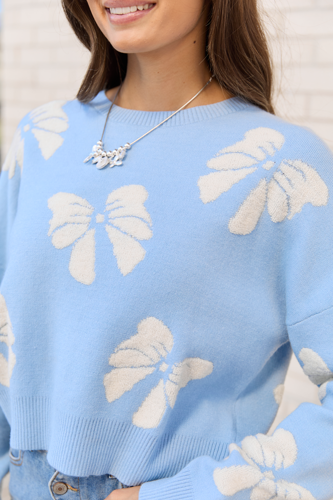 Faye Long Sleeve Blue Bow Print Sweater SALE