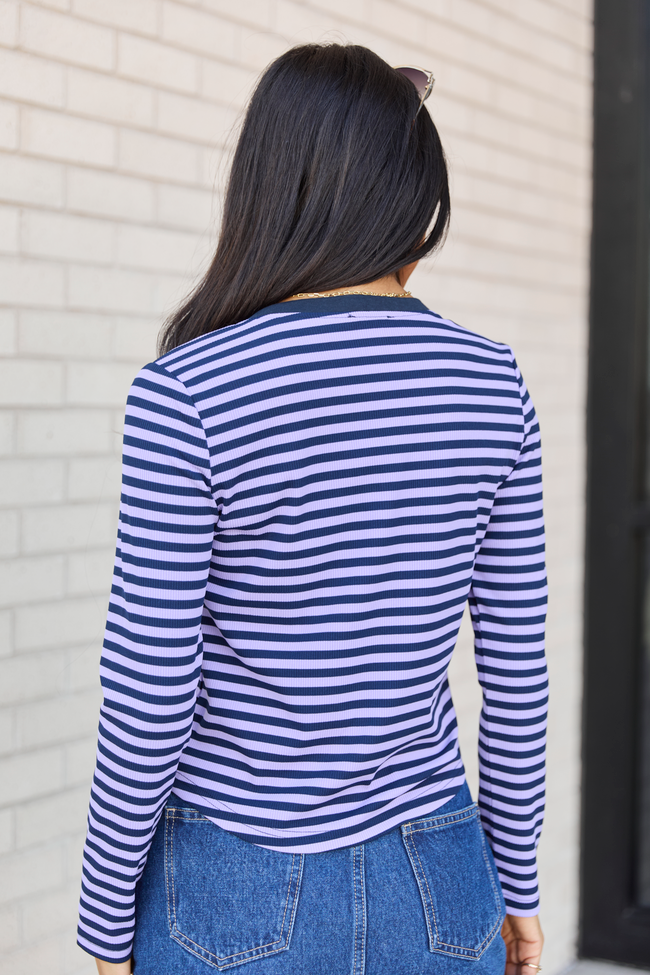 Sammi Navy Blue And Purple Striped Long Sleeve Top