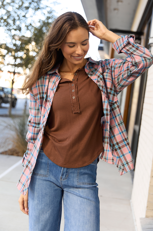 McClaine Brown Long Sleeve Henley SALE