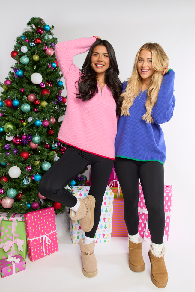 Mandi Pink With Red Trim Half Zip Pullover SALE