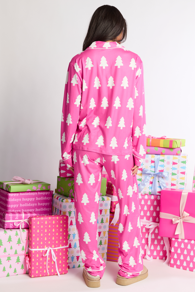 Under The Mistletoe Pink Christmas Tree Pajama Set