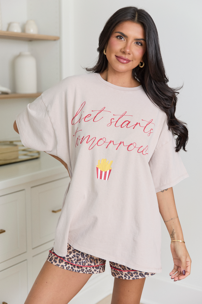 Diet Starts Tomorrow Taupe Oversized Graphic Tee