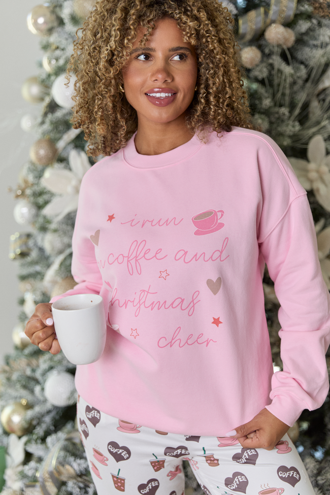Coffee And Christmas Cheer Light Pink Graphic Sweatshirt