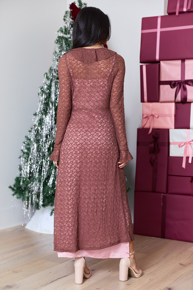 Winona Brown Lace Mesh Maxi Duster Top