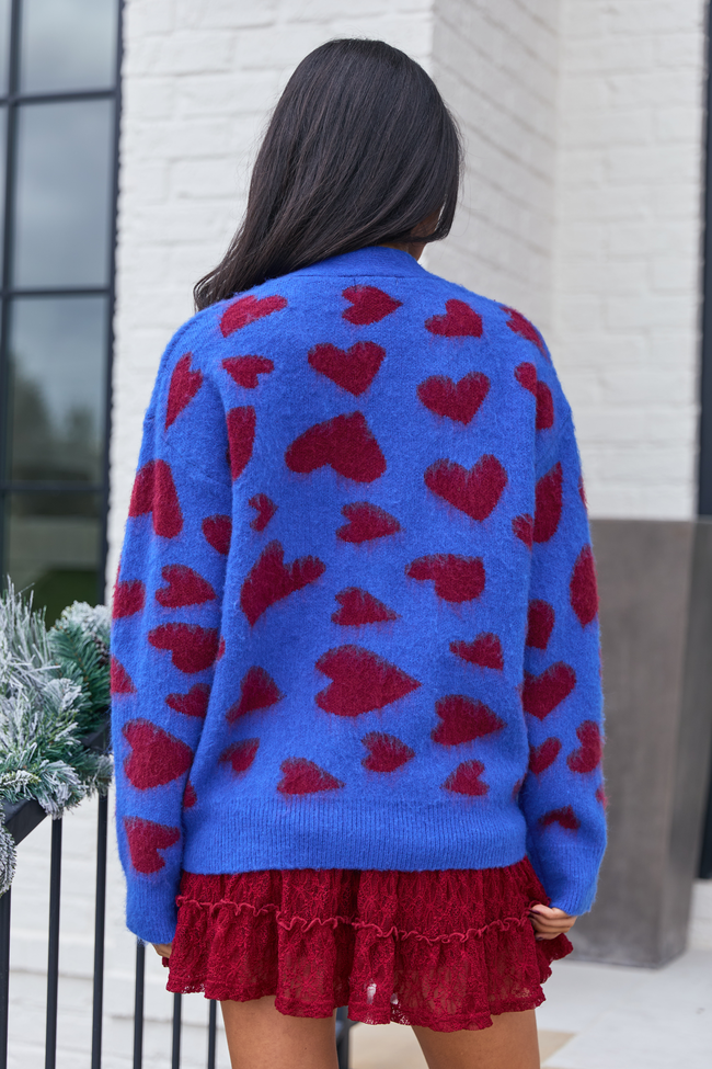 Frances Blue And Red Heart Cardigan SALE