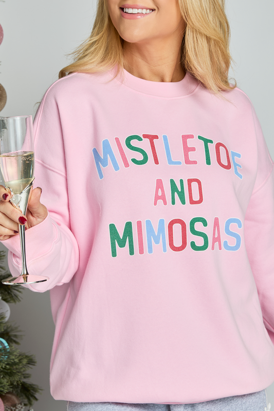 Mistletoe and Mimosas Light Pink Graphic Sweatshirt