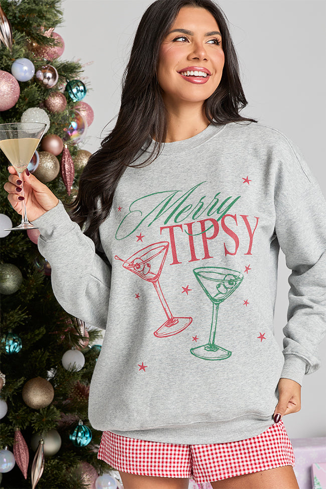 Merry Tipsy Light Grey Graphic Sweatshirt