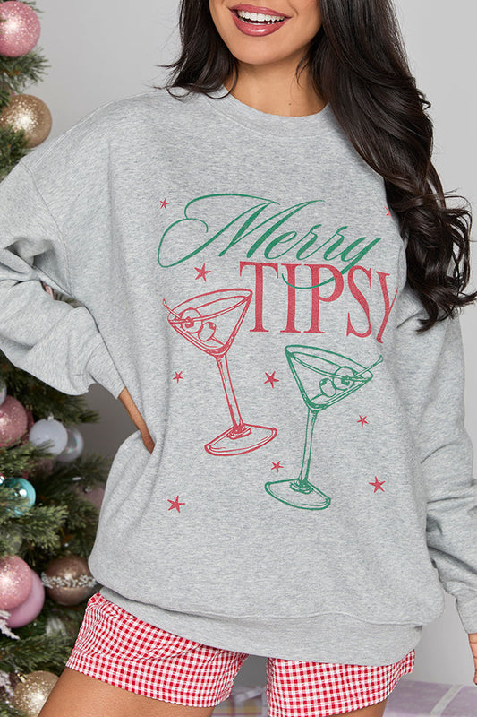 Merry Tipsy Light Grey Graphic Sweatshirt