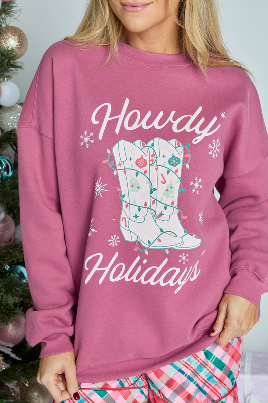 Howdy Holidays Rose Graphic Sweatshirt