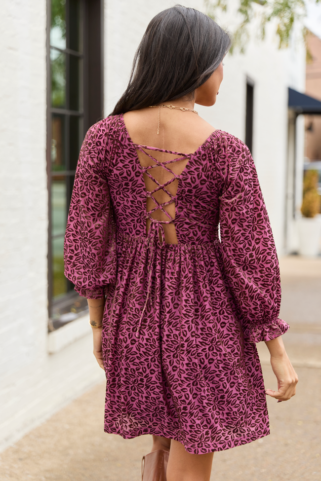 Evie Burgundy Animal Print Velvet Burnout Mini Dress