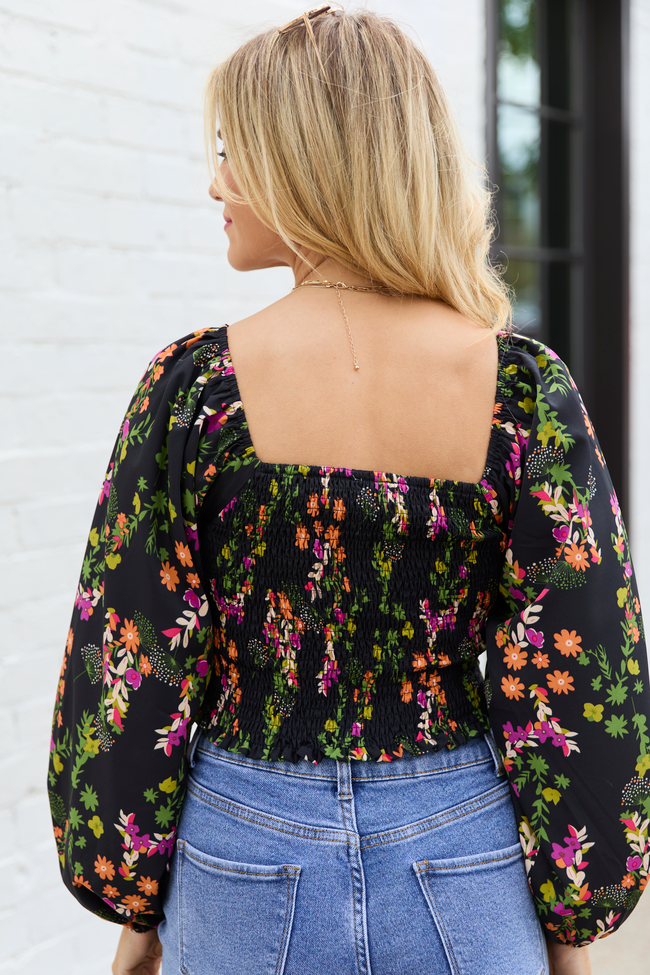 Mally Black Floral Ruched Off The Shoulder Top
