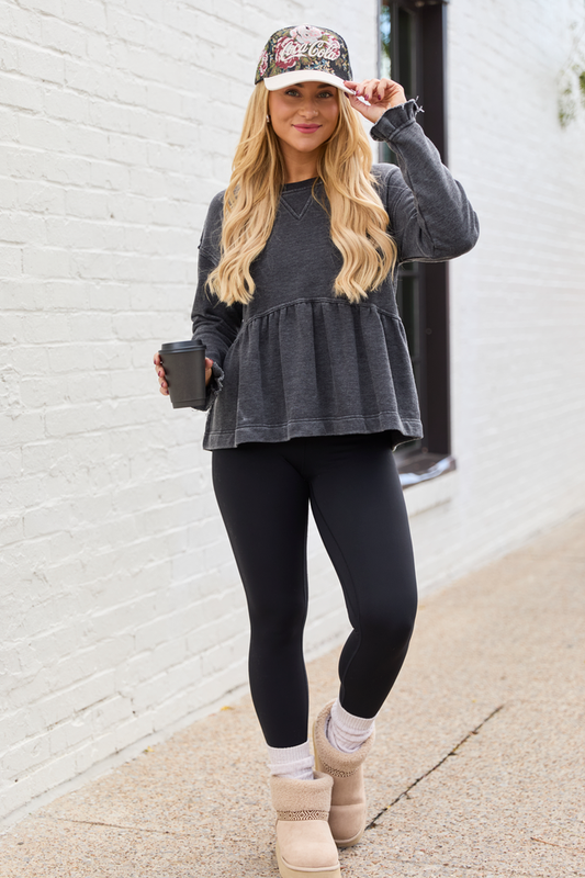 Steele Smokey Grey Tiered Long Sleeve Top