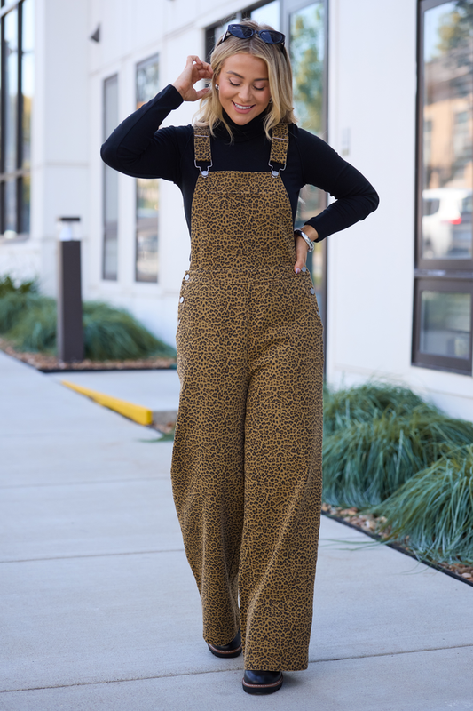 Brinley Leopard Denim Overalls