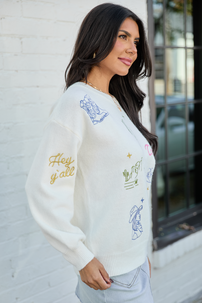 Pretty Cowgirl Cream Western Icon Crewneck Sweater SALE
