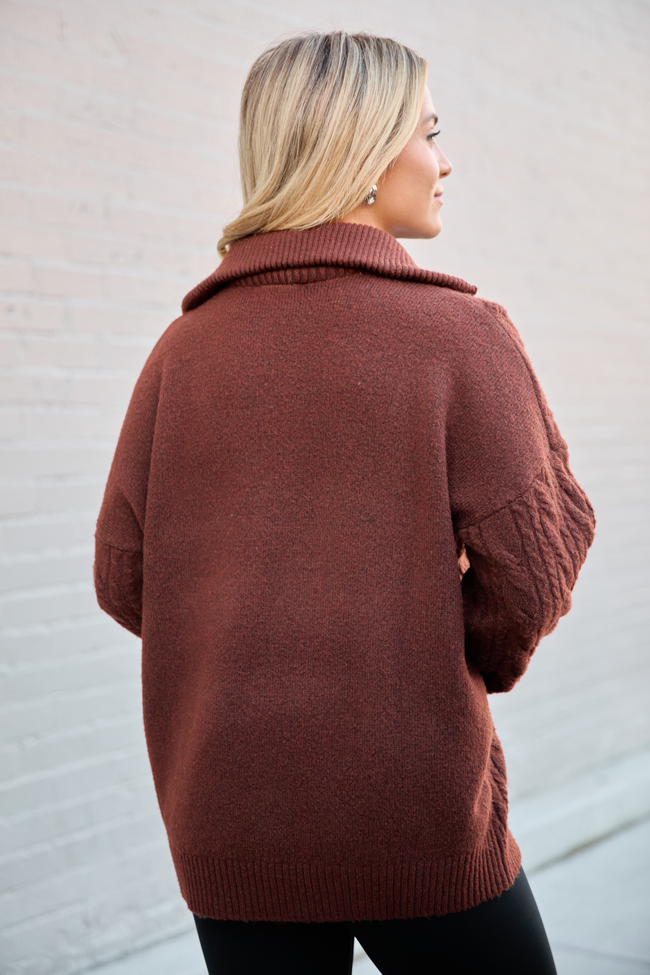 Chismer Brown Cable Knit Zip Up Sweater SALE