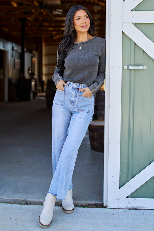 Make Your Choice Black Acid Wash Waffle Fitted Tee FINAL SALE