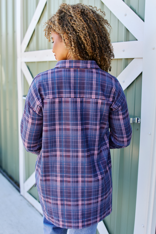 Autumn Navy And Purple Plaid Flannel Top SALE