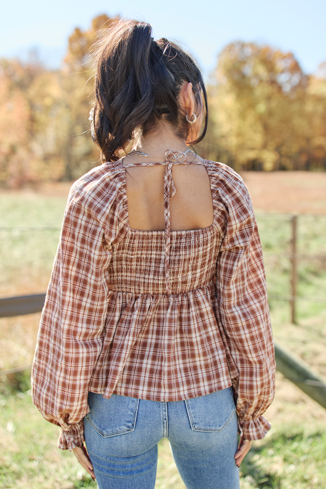 Sable Plaid And Lace Trim Babydoll Top