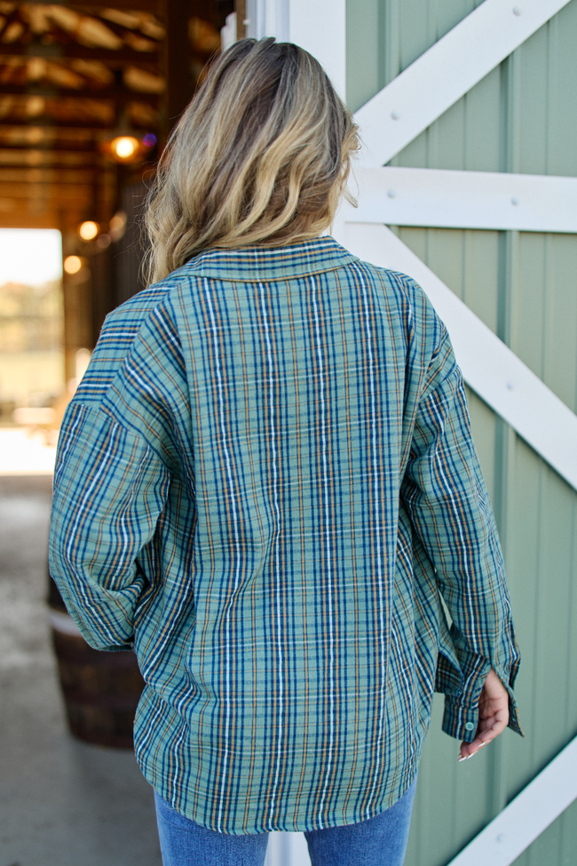 Rory Blue And Green Plaid Flannel Button Down Top SALE