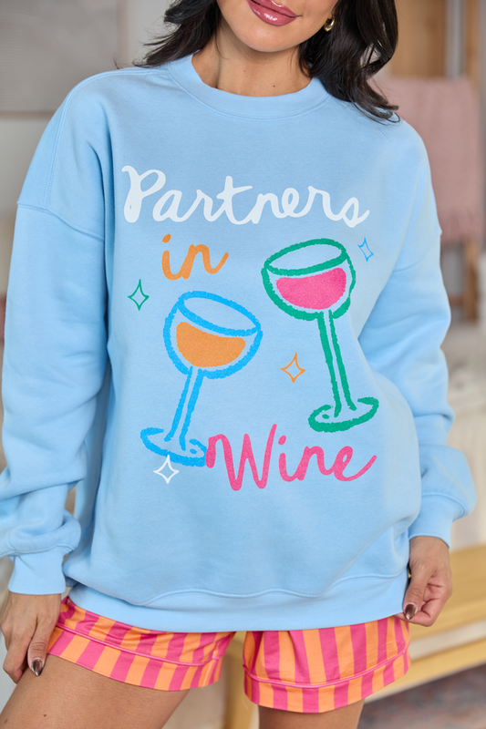Partners in Wine Light Blue Graphic Sweatshirt