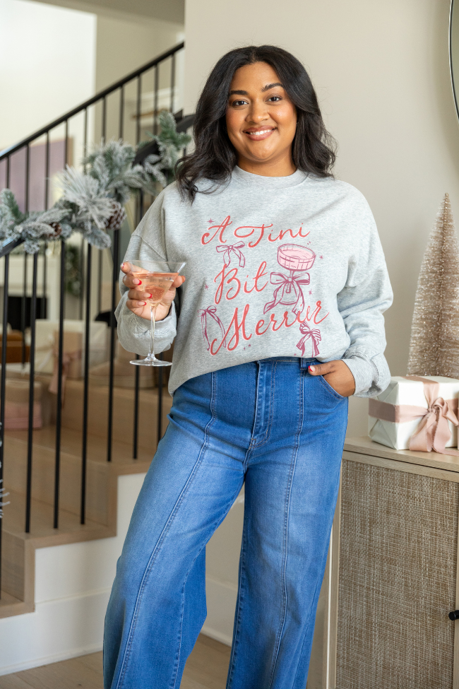 Tini Bit Merrier Light Grey Graphic Sweatshirt