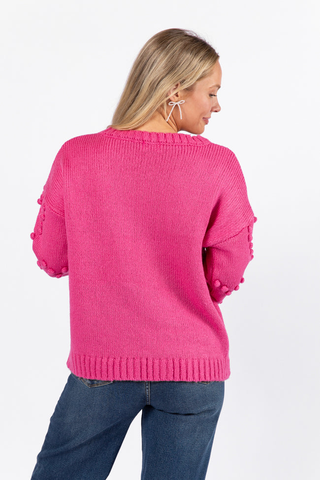 Adore You Hot Pink Oversized Heart Pom Sweater