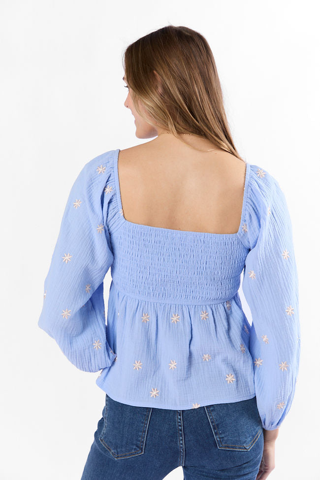 Darling Days Blue Floral Embroidered Gauze Top FINAL SALE
