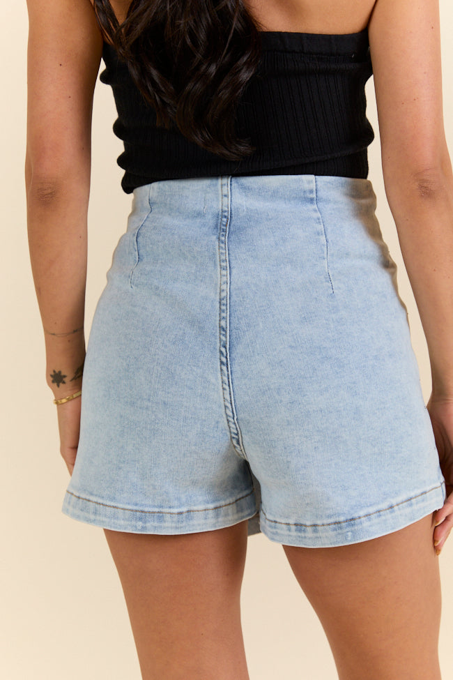 My Favorite Light Wash Rhinestone Studded Denim Skort