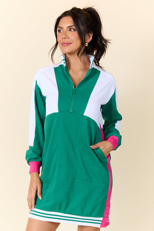 Finish Line Green Casual Long Sleeve Mini Dress FINAL SALE