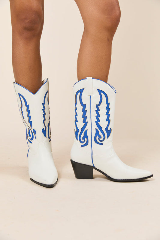 Patti Blue and White Western Boots FINAL SALE
