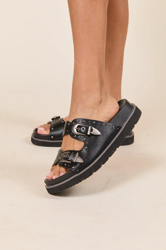 Effie Black Buckle Slide Sandals FINAL SALE