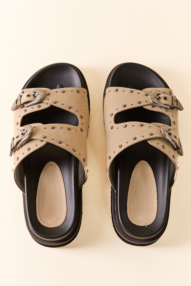 Effie Taupe Buckle Slide Sandals FINAL SALE