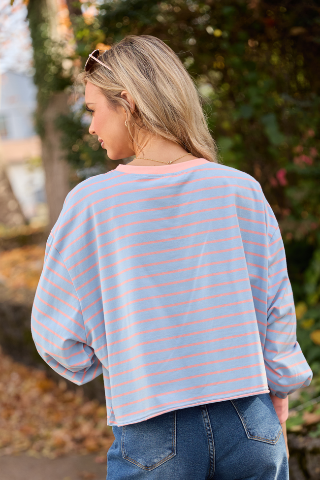 Susanna Long Sleeve Blue and Coral Stripe Knit Tee FINAL SALE