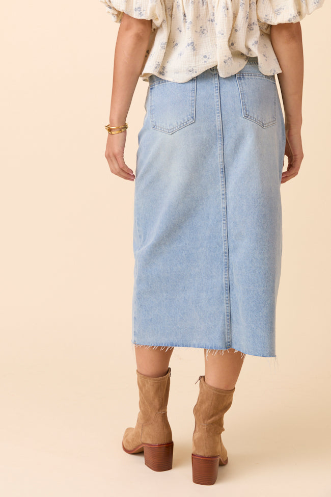 Mya Medium Wash Denim Midi Skirt FINAL SALE