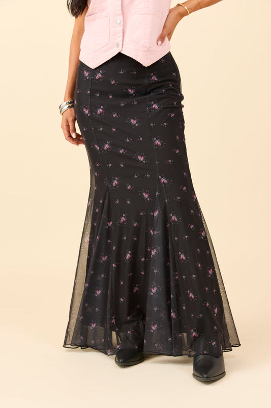 Anna Marie Black Floral Knit Maxi Skirt