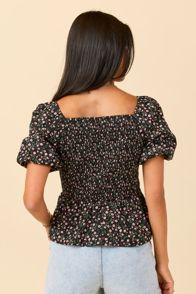 Twist On Things Black Floral Twist Bust Woven Blouse FINAL SALE