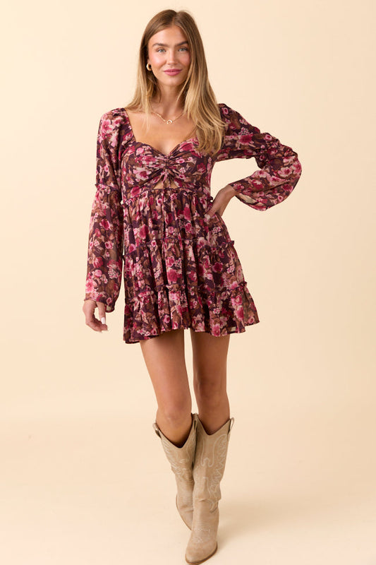 Alaina Burgundy Floral Mini Dress FINAL SALE