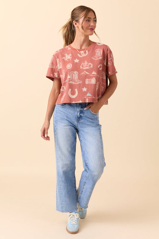 Rylan Short Sleeve Rust Western Tee