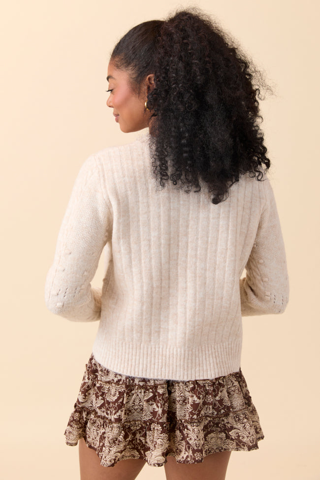 Everly Light Beige Front Ties Textured Knit Cardigan