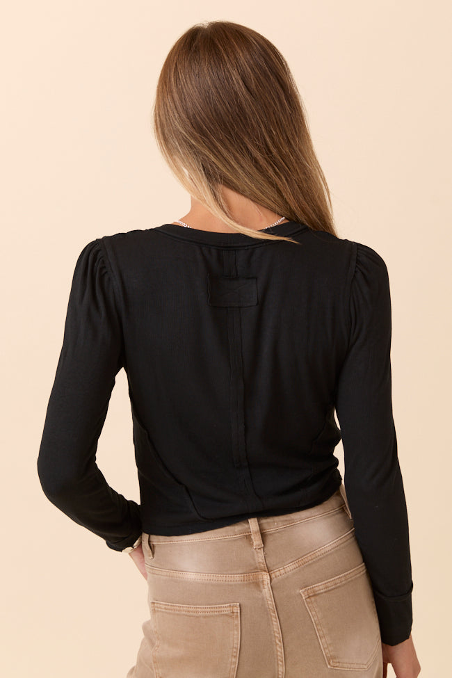 Lorraine Black Ruffle Front Knit Cardigan FINAL SALE
