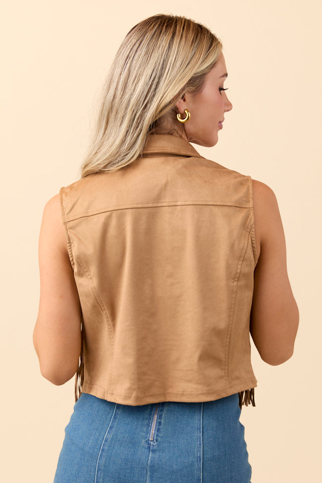 Claire Brown Faux Suede Fringe Vest
