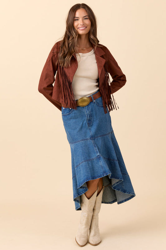 Christina Brown Faux Suede Fringe Jacket