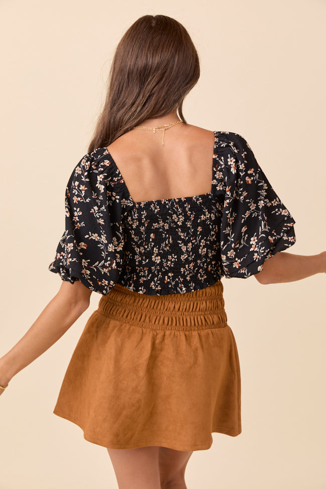 Sasha Black Floral Puff Sleeve Smocked Blouse