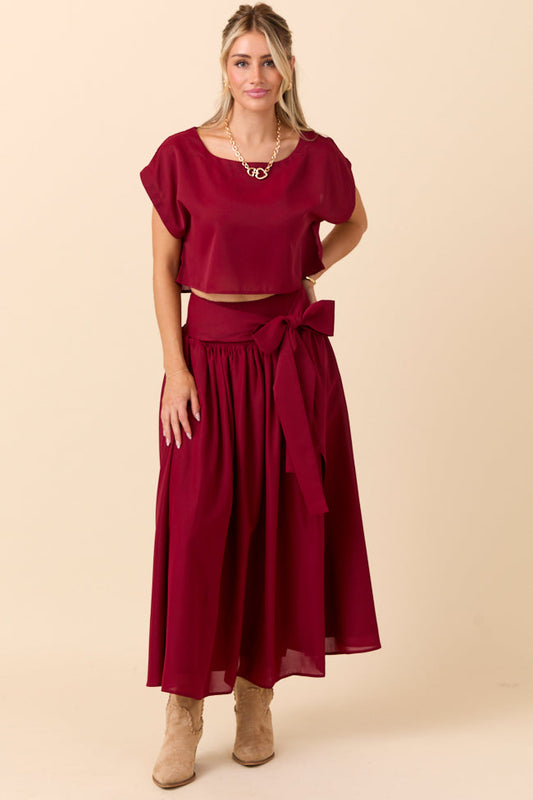 Cleo Burgundy Tie Front Skirt Set FINAL SALE