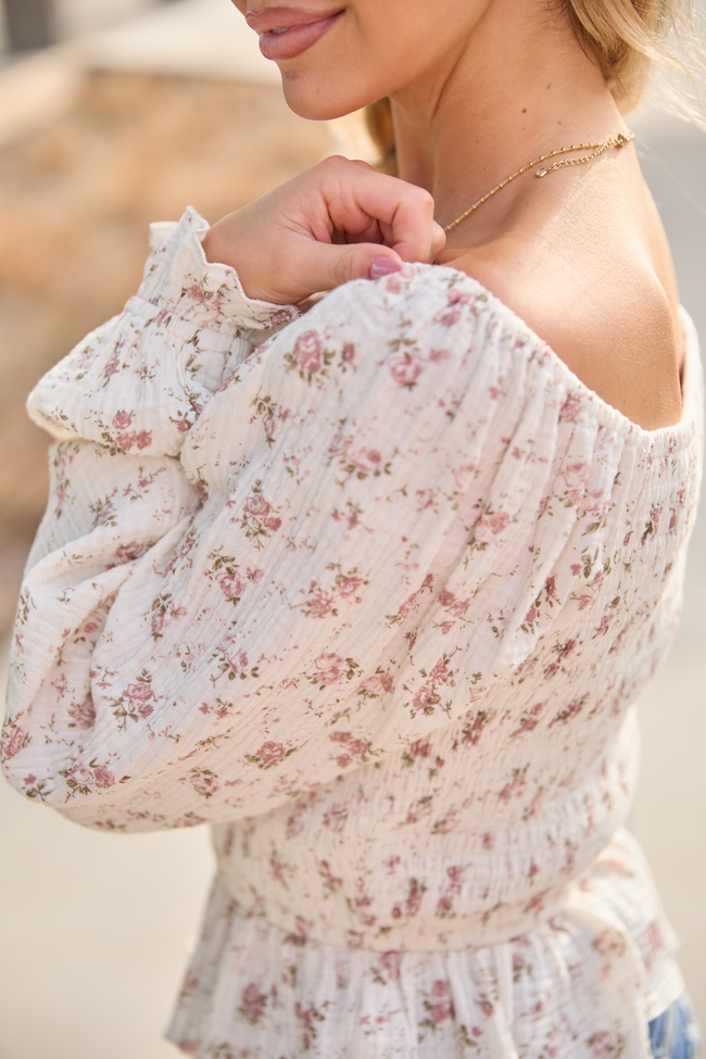 Cierra Neutral Gauze Floral Top