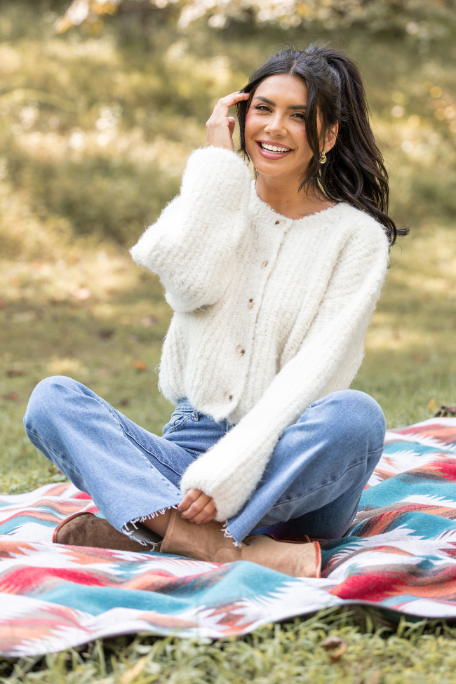Taye Ivory Chunky Boucle Cardigan