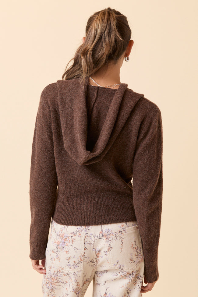 Kayce Brown Hooded V-Neck Surplice Sweater SALE