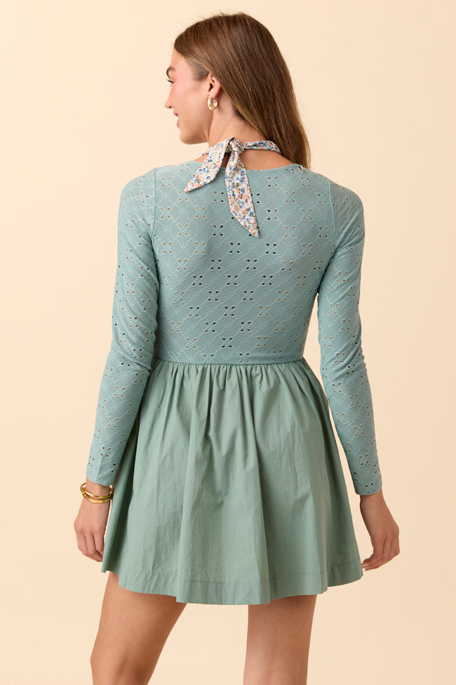Marina Sage Eyelet Mini Dress